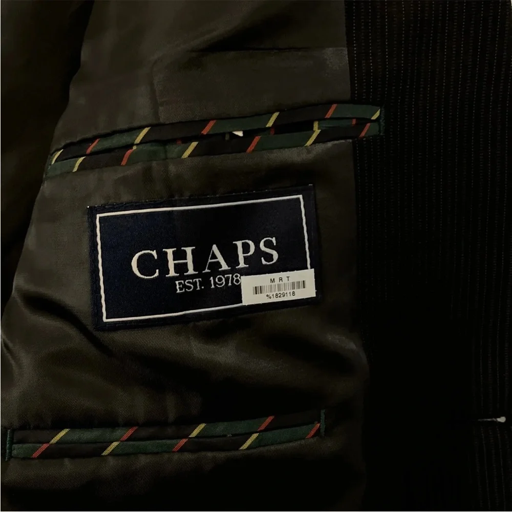 CHAPS‎ Fine stripe Flat Front Suit In Charcoal Size 42 L